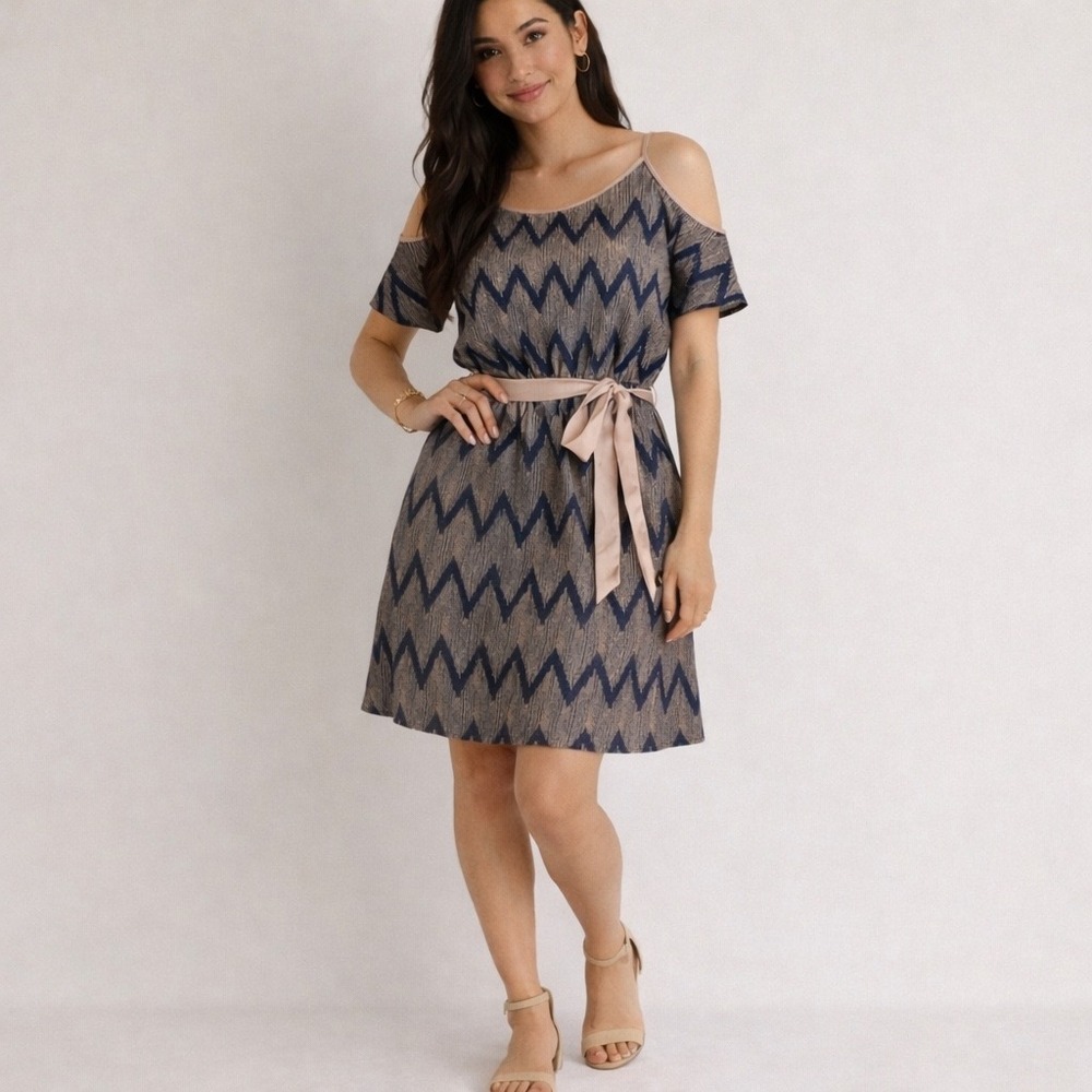 Ya Los Angeles Chevron Cold Shoulder Dress Small Elastic Waist Sash‎ Belt